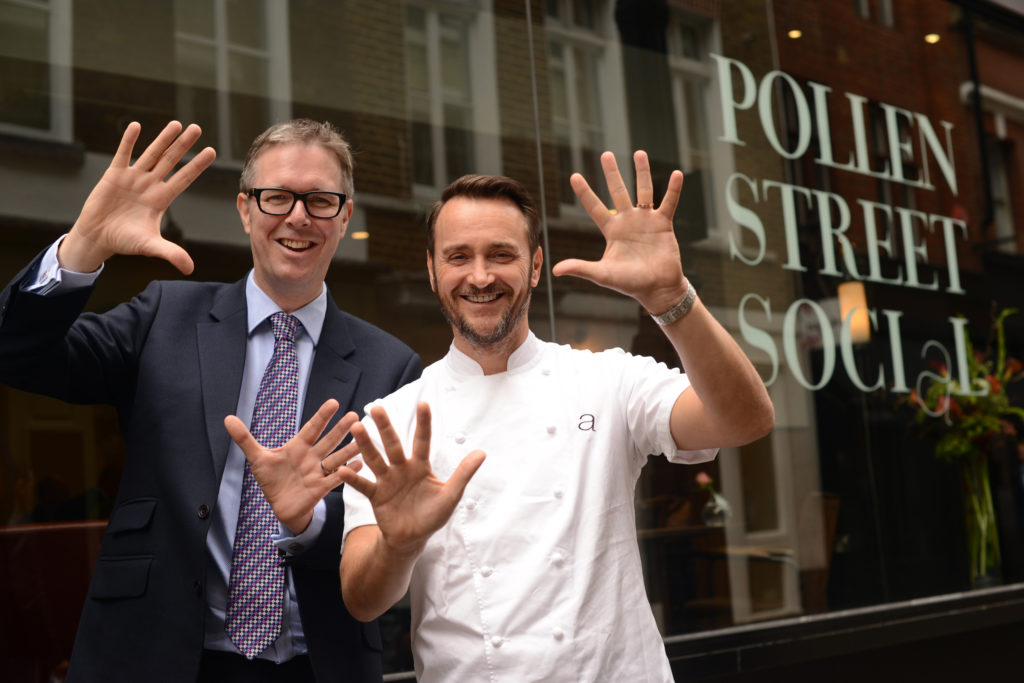 Alex Cheatle with Jason Atherton outside Pollen Street Kitchen, one of the many restaurants where our members are eager to return to after the coronavirus pandemic