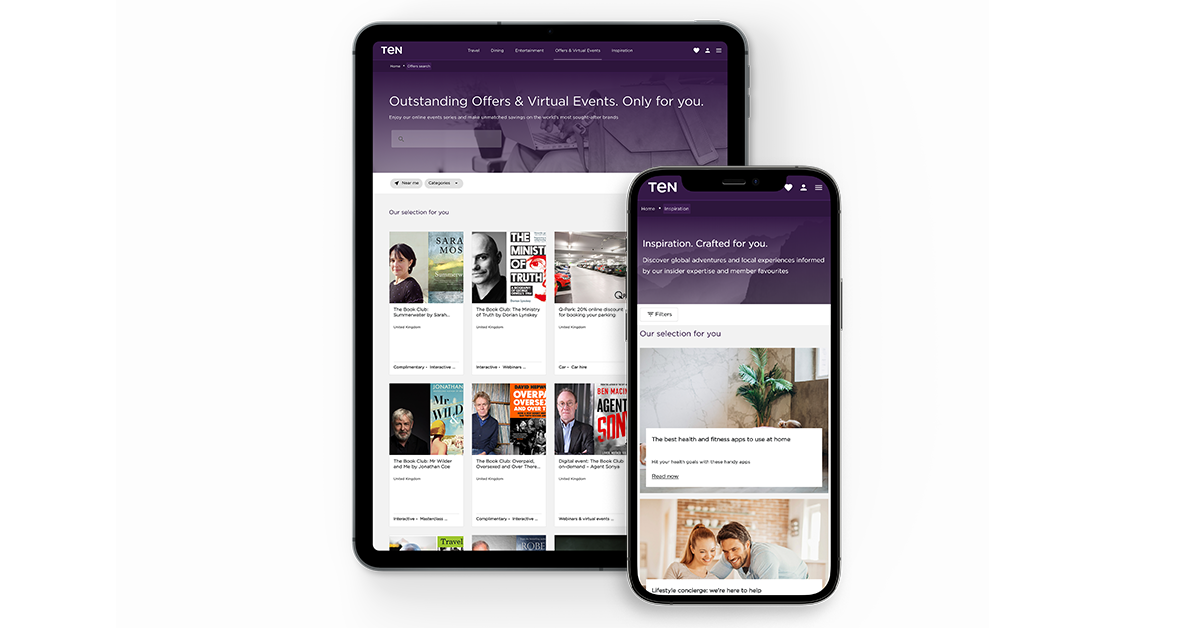 An iPad and iPhone showing the digital platform and book club offerings